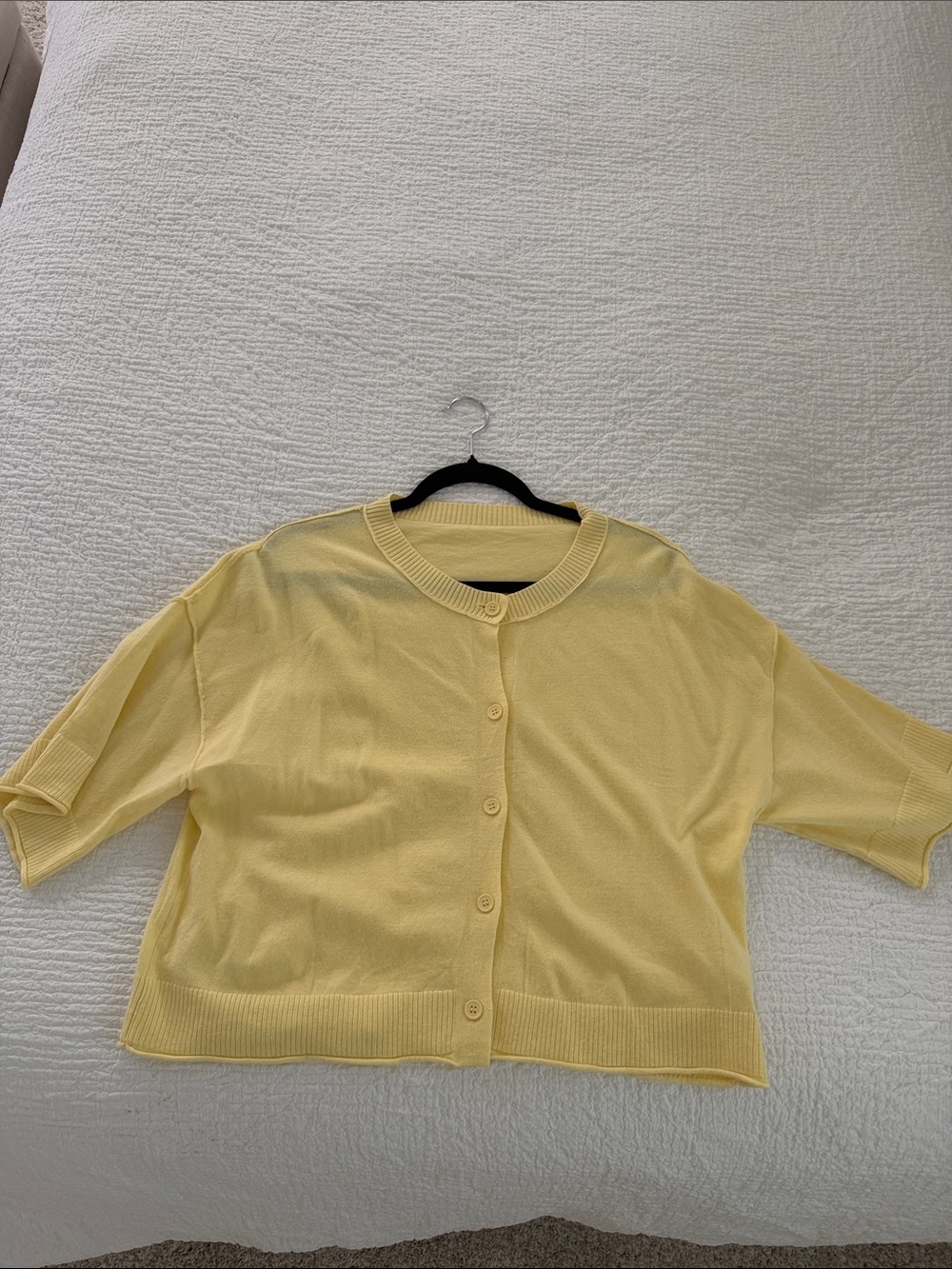 Light Yellow Button-Up Knit Cardigan